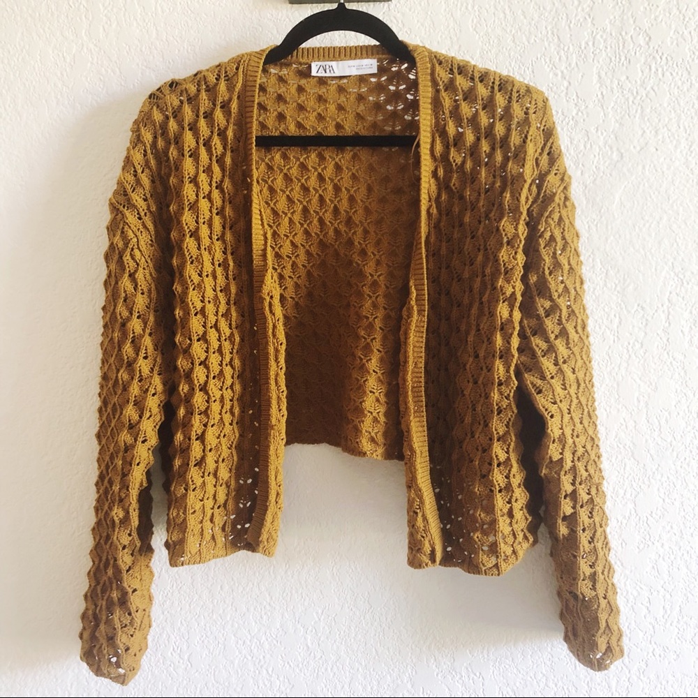 Zara Mustard Textured Knit Cardigan M